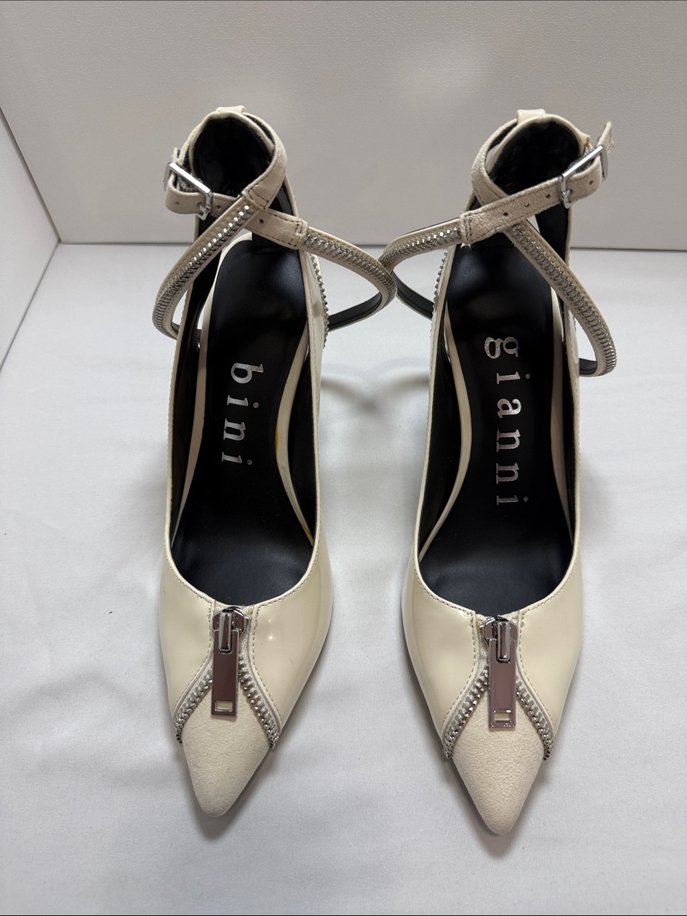 Gianni Bini Cream Pointed-Toe Ankle Strap Pumps with Zipper Accent Size 9